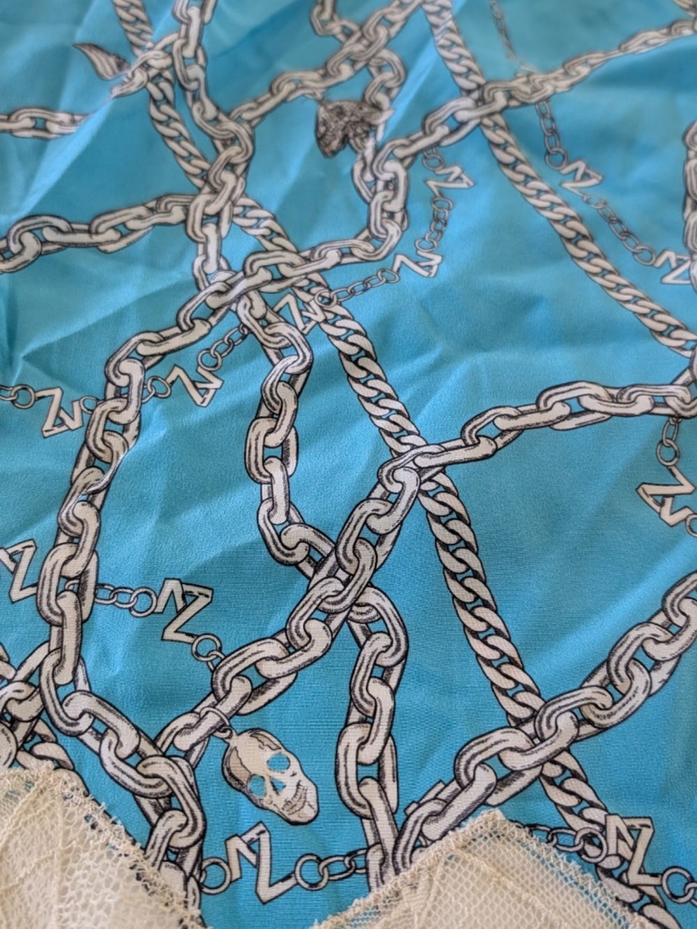 ZADIG & VOLTAIRE Joslin Silk Skirt Teal Chain Print Size L IT 42 NWT Lace Midi - Picture 4 of 11